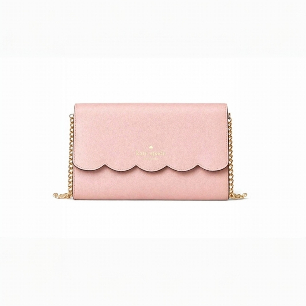 Kate Spade Gemma Scallop Wallet On Chain Rose Smoke Pink Crossbody NWT - Picture 2 of 16